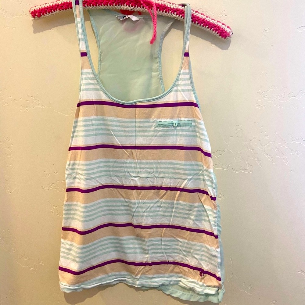 Volcom Sheer Aqua Striped Summer Tank Medium